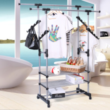 Stainless Steel Double Rods Rolling Garment Rack Clothes Drying Hanging Clothing Rack